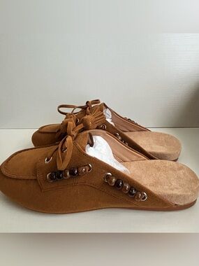 Faux Suede Slip-On Mules with Beads and Tassel Accents in Brown-New in box